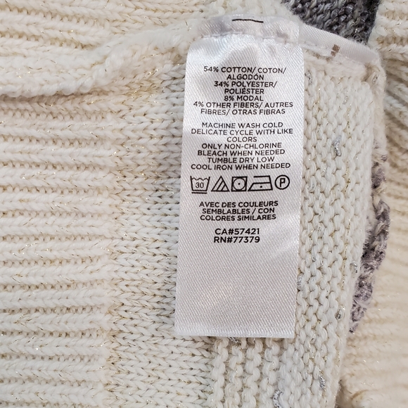 Ann Taylor Sweater Womens Petite Small Top Striped Short Sleeve Beige Grey - Picture 8 of 8